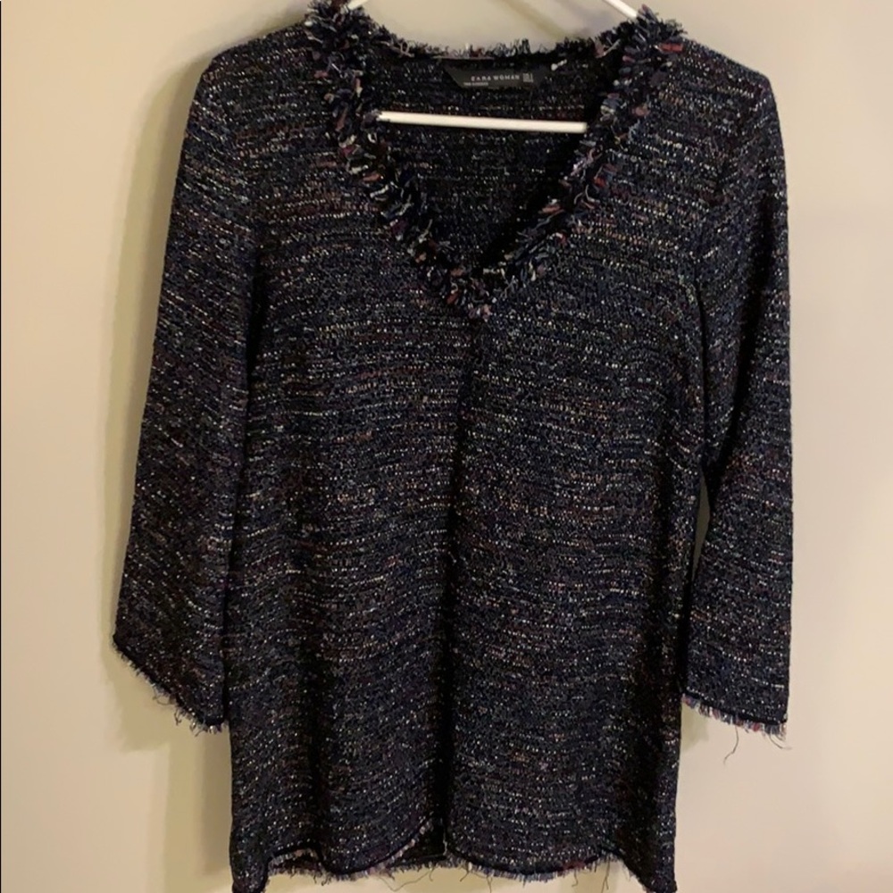 Zara shift tweed bell sleeve dress